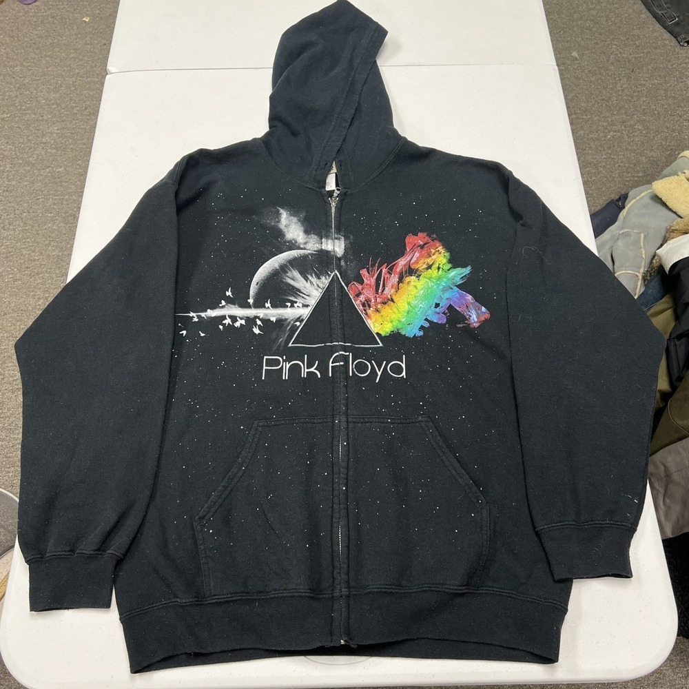 Liquid Blue Pink Floyd Hoodie Mens Large Black Dark Side of the Moon Zip Up